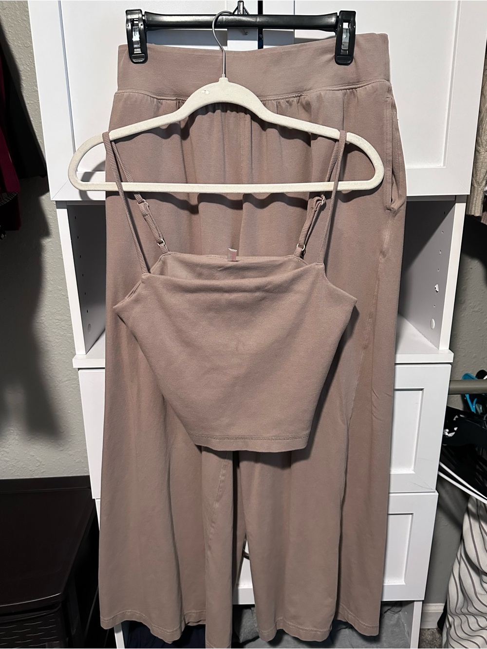 Free People Movement Brown Crop Tank Wide Leg Pants 2 Piece Set M